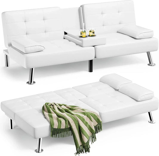 Homall Futon Sofa Bed Leather Futon Couch with Armrests Adjustable Recliner Sleeper Sofa Bed