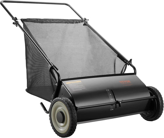 VEVOR Push Lawn Sweeper, 26 Inch Leaf & Grass Collector, Strong Rubber Wheels