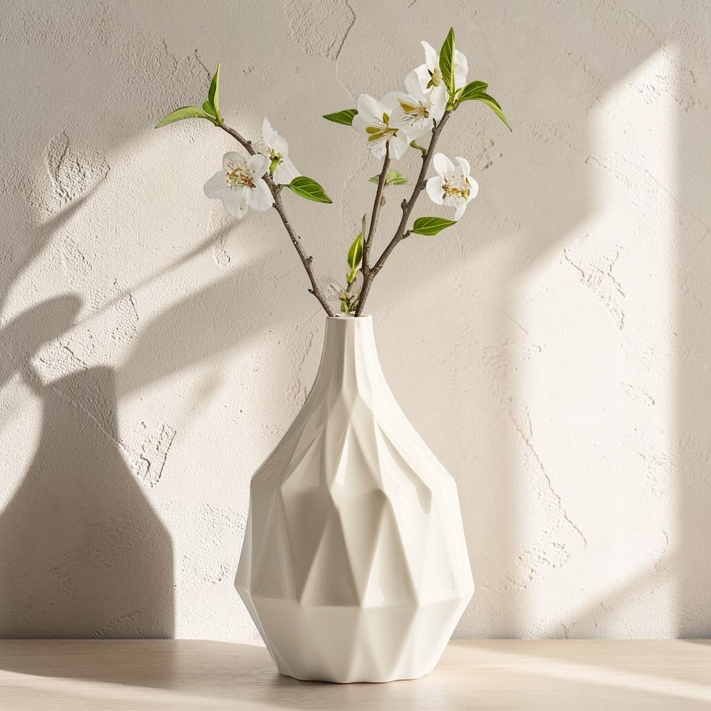 FINP Nordic Geometric Ceramic Flower Vase for Home Decor