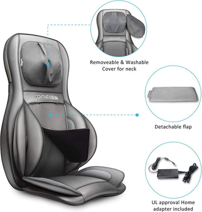 COMFIER Massager Chair with Heat Shiatsu Neck Back Massager Portable with Compress & Rolling Massage Chair Pad for Full Back Neck & Shoulders Full Body Pain