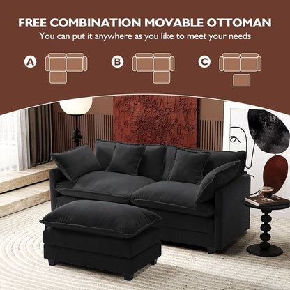 Ihanherry 146" U-Shaped Modern Sofa Modular Sectional Cloud Couch with 2 Ottoman, 6-Seat Chenille Deep Seat Sofa with 6 Pillows for Living Room, Bedroom and Apartment, Grey
