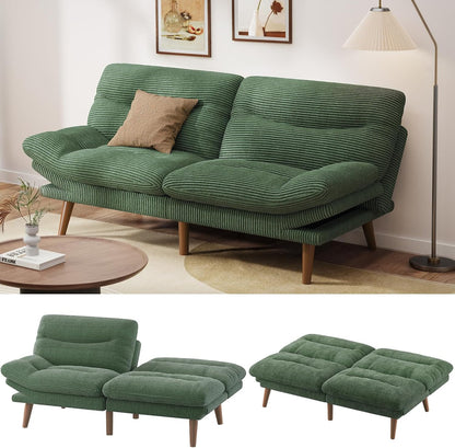 Pipishell Convertible Futon Sofa Bed,66" Corduroy Futon Couch with Adjustable Backrest and Armrests, Recliner Sleeper Sofa for Small Spaces, Play Room or Office, Grey