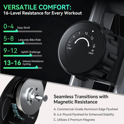 Foldable Exercise Bike Stationary Bikes for Home, 5 IN 1 Indoor Workout Bike, Cycling Bike with 16-Level Quiet Magnetic Resistance, 6.6 LBS Flywheel and 300LBS Capacity, 2025 Designed 817 X-bike