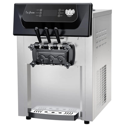 2200W Commercial Ice Cream Machine, 3 Flavor Soft Serve Ice Cream Machine, 5.3-7.4 Gal/Hr, with LCD Touch Screen, Automatic Cleaning, High Productivity for Home Snack Bar & Restaurants