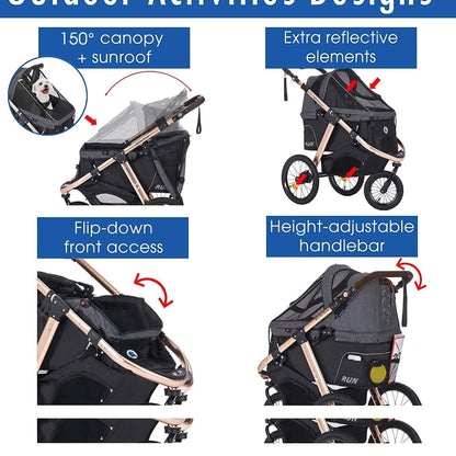 Jogging Sports Stroller with Comfort Rubber Wheels/Zipper-Less Entry/1-Hand Quick Fold/Aluminum Frame for Small/Medium Dogs Cats and Pets (Green Camo)