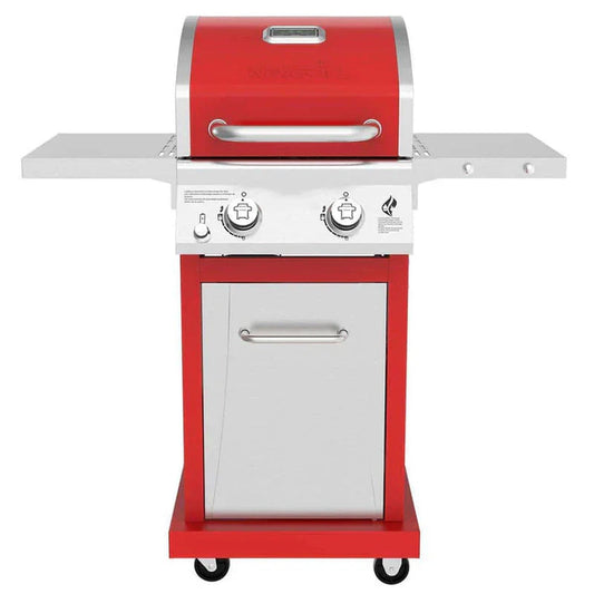 2-Burner Propane Gas Grill, Red – Stainless Steel, 28,000 BTUs, Compact Design