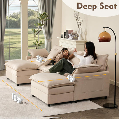 108 Inch U Shape Sofa Sectional Sofa Comfortable Cloud Sofa with Removable Footstool