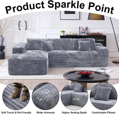 Cloud Sectional Couch with L-Shape Chaise Modern Modular Sofa Deep Seat Built-in Cup Holder