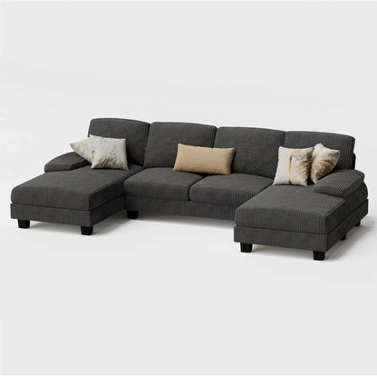 Furmax Sectional Couches for Living Room, U-Shaped Sofa Couch with Linen Fabric, 4 Seat Sofa Set with Double Chaise for Apartment (Fabric, Grey)