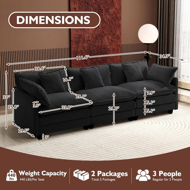 Ihanherry 146" U-Shaped Modern Sofa Modular Sectional Cloud Couch with 2 Ottoman, 6-Seat Chenille Deep Seat Sofa with 6 Pillows for Living Room, Bedroom and Apartment, Grey