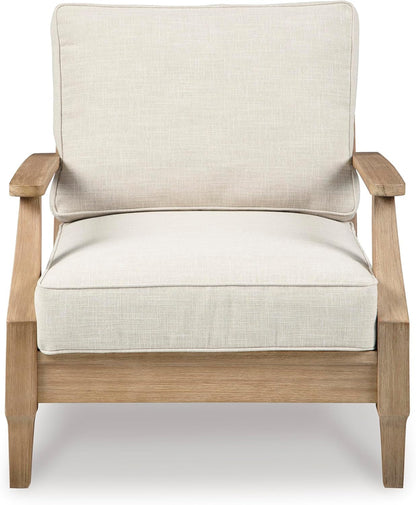 Signature Design by Ashley Clare View Coastal Outdoor Patio Eucalyptus Sofa with Cushions, Beige