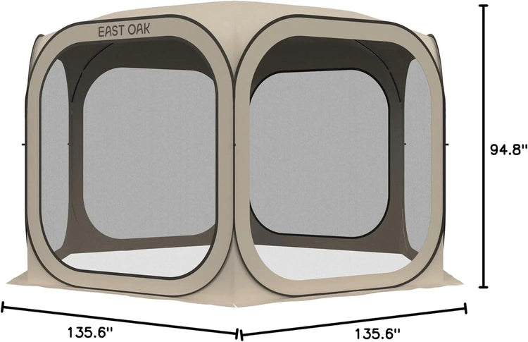 EAST OAK Screen House Tent Pop-Up, Portable Screen Room Canopy Instant Screen Tent 10 x 10 FT with Carry Bag for Patio, Backyard, Deck & Outdoor Activities, Beige