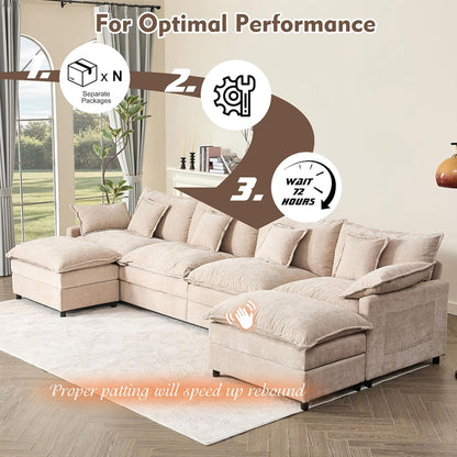108 Inch U Shape Sofa Sectional Sofa Comfortable Cloud Sofa with Removable Footstool