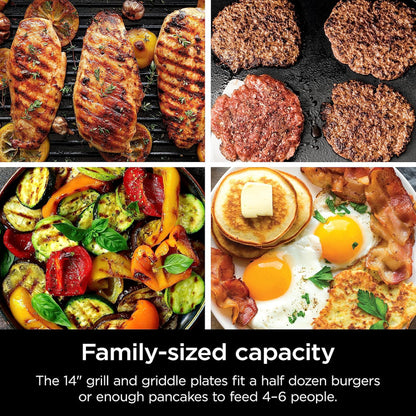 Ninja Griddle and Indoor Grill, 14锟? Electric Grill, For Steak, Burgers, Salmon, Veggies, and More, Pancake Griddle, Nonstick, Dishwasher Safe, 500F, Even Cooking, Silver, GR101