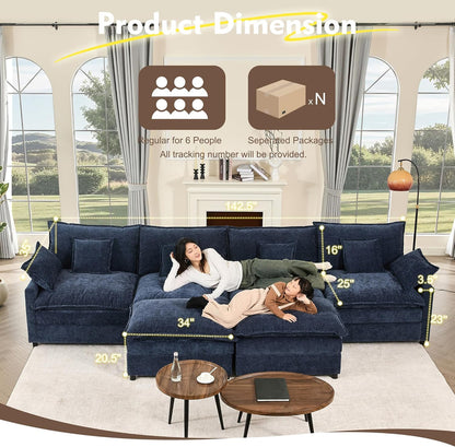 108 Inch U Shape Sofa Sectional Sofa Comfortable Cloud Sofa with Removable Footstool