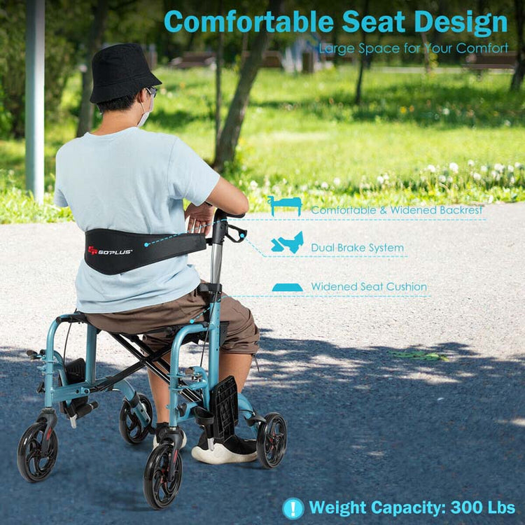 2 In 1 Rollator Walker Wheelchair Folding Medical Walker Aluminum Transport Chair Mobility Walking Aid - Comfortable And Ergonomic Design
