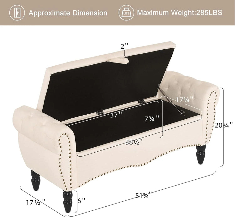 Furniliving Modern Storage Ottoman Bench, Sherpa Ottoman End of Bed Bench with Solid Wood Legs Upholstered Ottoman Benches with Storage Indoor Bench for Living Room with Rolled Arm, Entryway, White