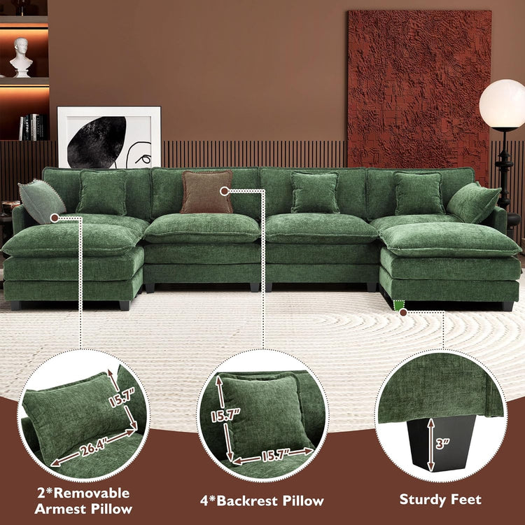 111.4 Inch L-Shaped Modern Sofa Modular Cloud Sofa Ottoman 4-Seater Chenille Deep Seat Sofa