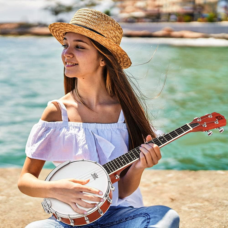String Banjo 26 Inch MINI Travel Banjo Banjo Beginner Kit with Remo Head Open Back & Closed Solid Back with beginner Kit Comfortable Carrying Bag