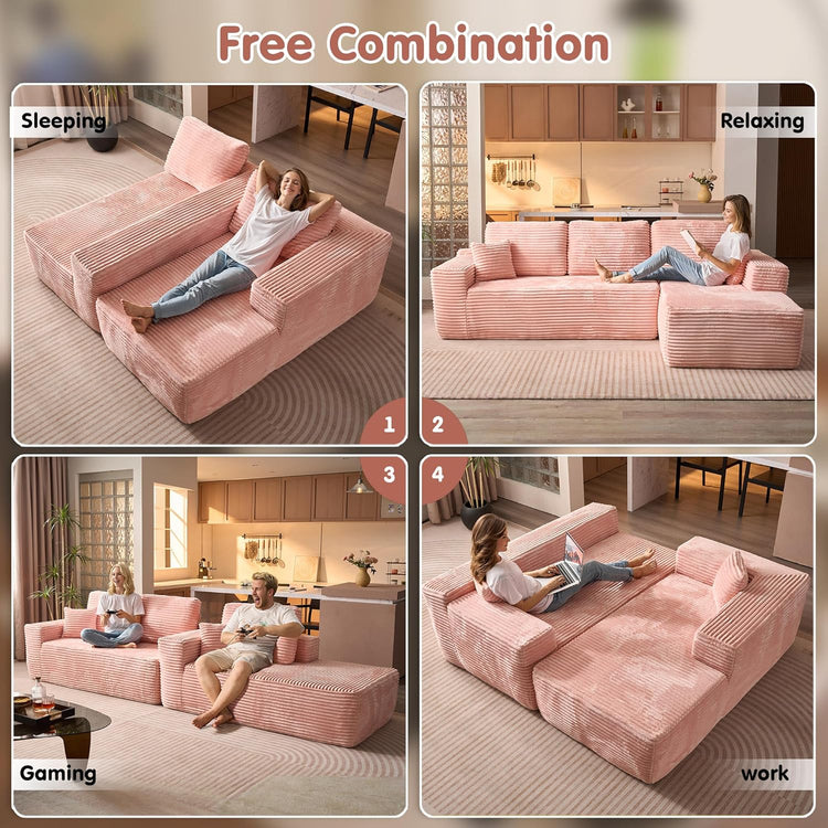 ovios 104" Cloud Sectional Couch with L-Shape Chaise,Modern Modular Sofa with Deep Seat, Upholstered Couches for Living Room Bedroom,No Assembly Required, Grey (Plush Corduroy Fabric)