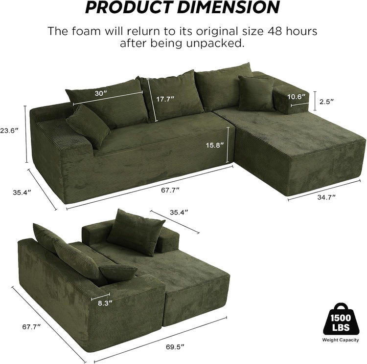 Cloud Sectional Couch with L-Shape Chaise,Modern Modular Sofa with Deep Seat, Upholstered Couches for Living Room Bedroom,No Assembly Required, Beige (Left Facing Chaise)
