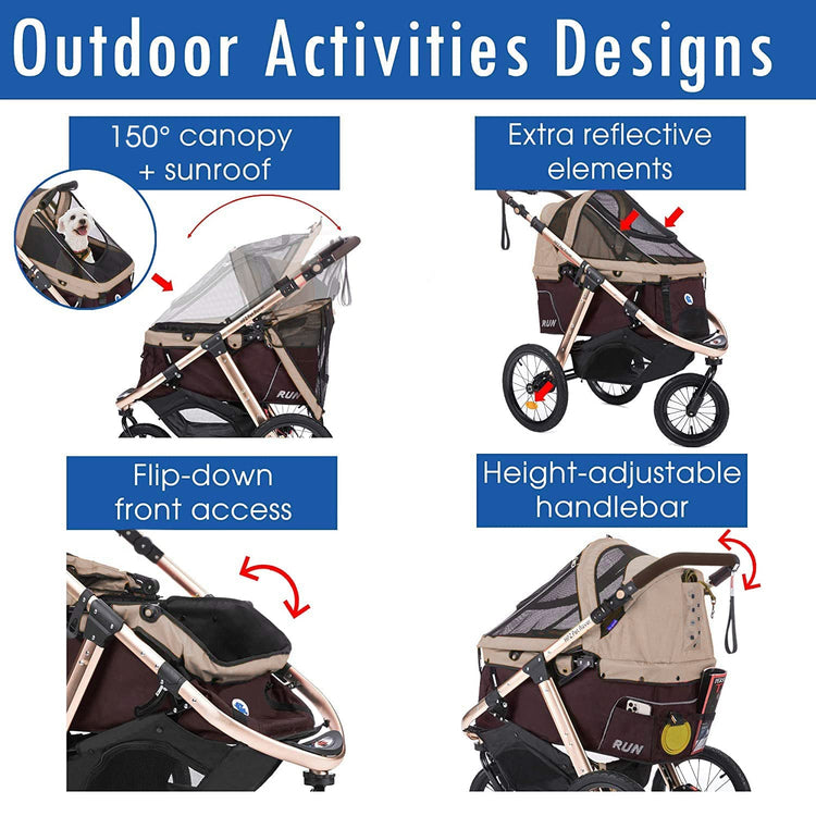 Jogging Sports Stroller with Comfort Rubber Wheels/Zipper-Less Entry/1-Hand Quick Fold/Aluminum Frame for Small/Medium Dogs Cats and Pets (Green Camo)
