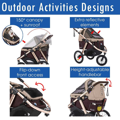 Jogging Sports Stroller with Comfort Rubber Wheels/Zipper-Less Entry/1-Hand Quick Fold/Aluminum Frame for Small/Medium Dogs Cats and Pets (Green Camo)