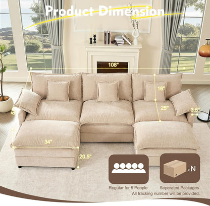 108 Inch U Shape Sofa Sectional Sofa Comfortable Cloud Sofa with Removable Footstool