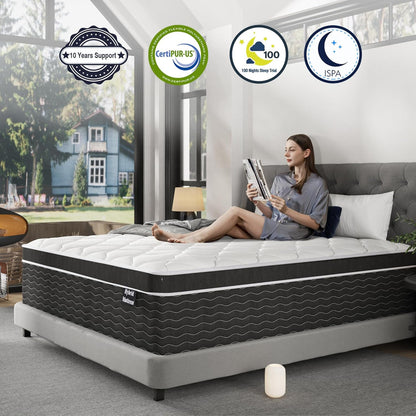 Full Size Mattress, 10 Inch Full Size Mattress in a Box, Medium Plush Hybrid Mattress