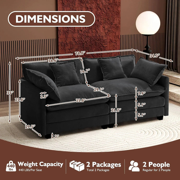 Ihanherry 146" U-Shaped Modern Sofa Modular Sectional Cloud Couch with 2 Ottoman, 6-Seat Chenille Deep Seat Sofa with 6 Pillows for Living Room, Bedroom and Apartment, Grey