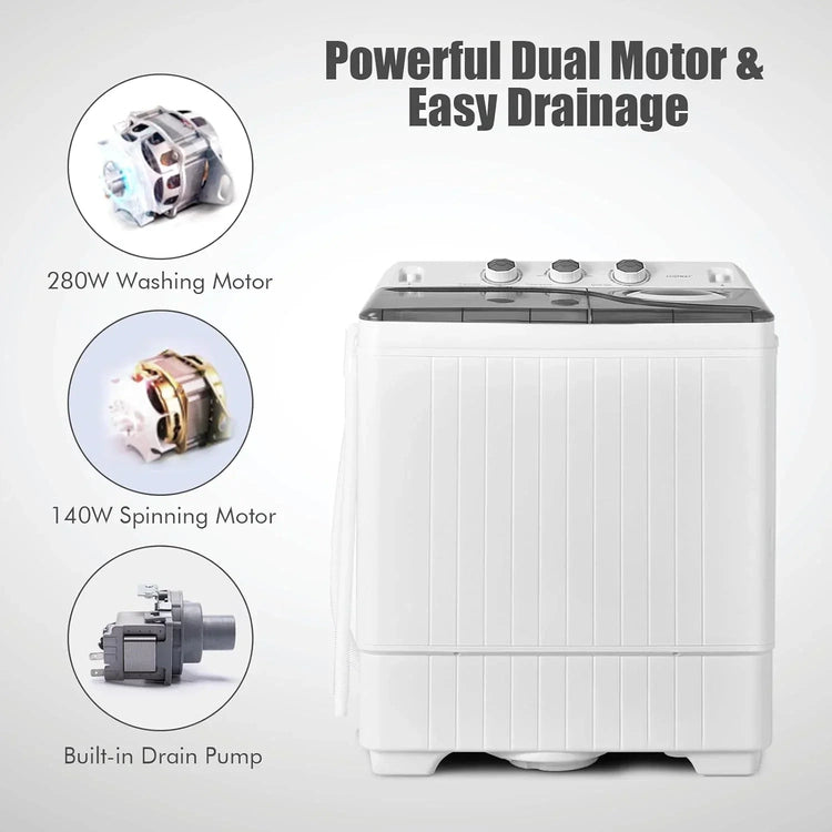 COSTWAY Double Tub 26 lb Capacity Laundry 18 lb 8 lb Spin Combo Drain Pump Washing Machine