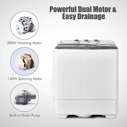 COSTWAY Double Tub 26 lb Capacity Laundry 18 lb 8 lb Spin Combo Drain Pump Washing Machine