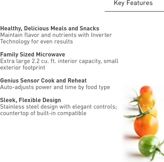 Panasonic NN-SN966S 2.2 Cu. Ft. 1250W Stainless Steel Microwave Oven with Inverter & Genius Sensor, Countertop/Built-In