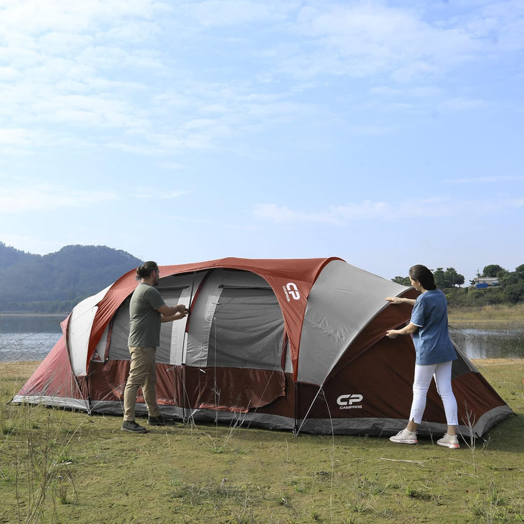 CAMPROS CP Tent 12-Person-Camping-Tents,3 Room Family Tents,Waterproof Windproof Family Tent with Top Rainfly,6 Large Mesh Windows,Double Layer,Easy Set Up, Portable with Carry Bag-20' x 9' x 72"(H)