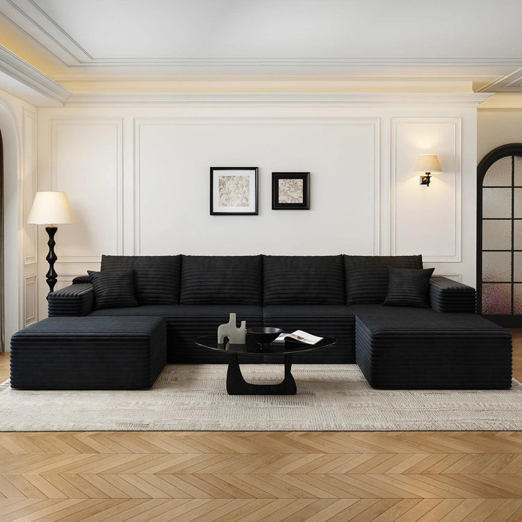 107.5" Cloud Modular Sectional Sofa Couch with L-Shape Chaise,Modern Minimalist Upholstered Couches for Living Room Bedroom,Deep Seat Corner Couch .No Assembly Required (Black,Left Facing Chaise)