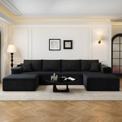 107.5" Cloud Modular Sectional Sofa Couch with L-Shape Chaise,Modern Minimalist Upholstered Couches for Living Room Bedroom,Deep Seat Corner Couch .No Assembly Required (Black,Left Facing Chaise)