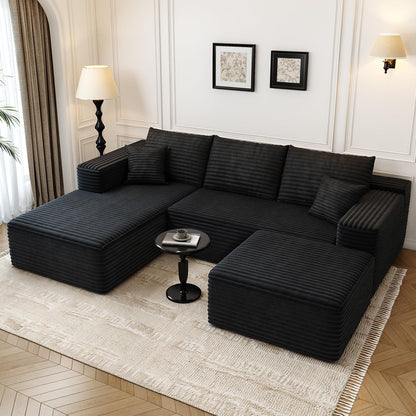 107.5" Cloud Modular Sectional Sofa Couch with L-Shape Chaise,Modern Minimalist Upholstered Couches for Living Room Bedroom,Deep Seat Corner Couch .No Assembly Required (Black,Left Facing Chaise)