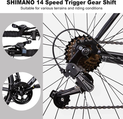 WEIZE Road Bike, 700C Wheel City Commuter Bicycle, Shimano 14 Speed Drop Bar, Racing Adult Bike with Caliper Brakes, High-Carbon Steel Hybrid Bikes