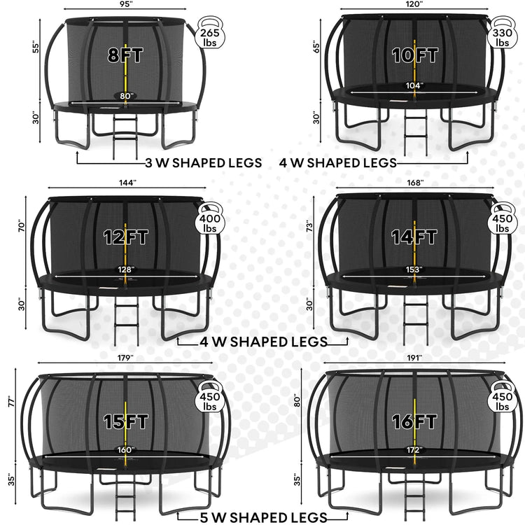 JUMPZYLLA 8FT Trampoline Outdoor with Enclosure for Kids