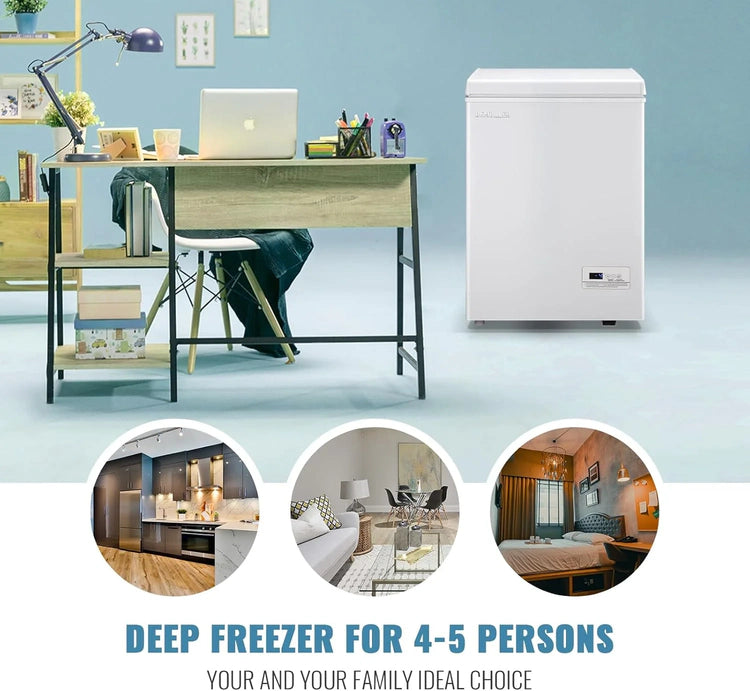 Chest Freezer 5.0Cubic Feet Deep Freezer Freestanding Freezers Removable Stainless Steel Basket