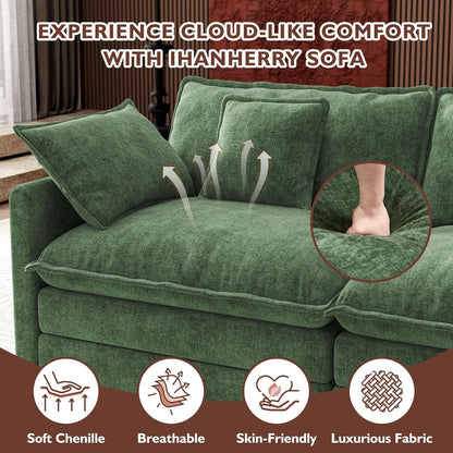 Ihanherry 146" U-Shaped Modern Sofa Modular Sectional Cloud Couch with 2 Ottoman, 6-Seat Chenille Deep Seat Sofa with 6 Pillows for Living Room, Bedroom and Apartment, Grey