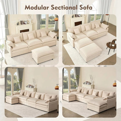108 Inch U Shape Sofa Sectional Sofa Comfortable Cloud Sofa with Removable Footstool