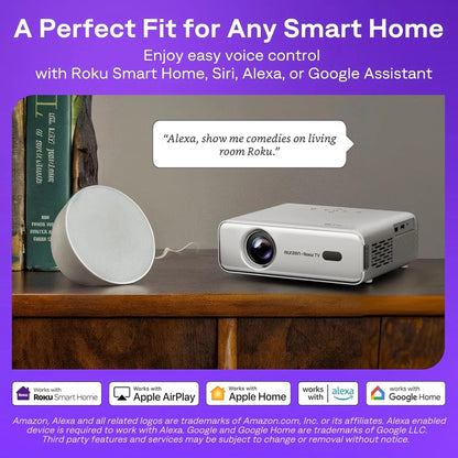 Aurzen Roku TV Smart Projector with Wifi and Bluetooth, Roku Streaming Experience Built-in