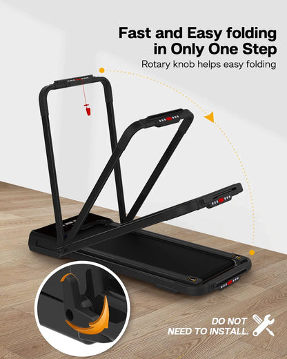 FYC 3.5HP Under Desk Treadmill 300LBS Weight Capacity 2-in-1 Foldable Design Remote Control & LED Display Compact Electric Walking and Running Machine for Walking Running Jogging (Black)