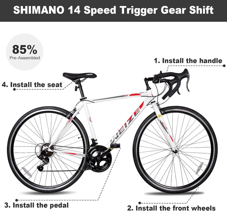 WEIZE Road Bike, 700C Wheel City Commuter Bicycle, Shimano 14 Speed Drop Bar, Racing Adult Bike with Caliper Brakes, High-Carbon Steel Hybrid Bikes