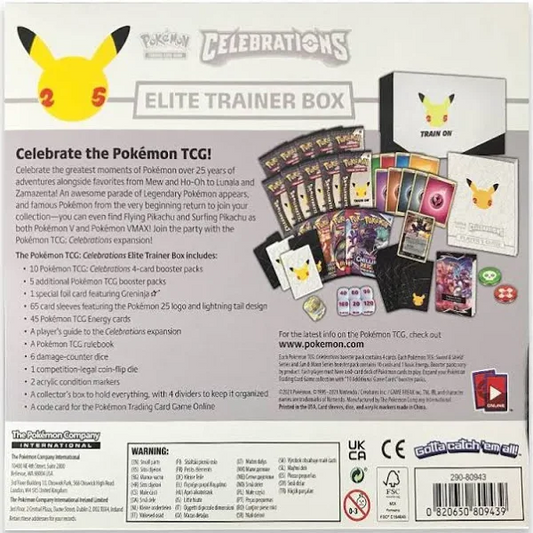 Pokemon Celebrations Elite Trainer Box with 10 Booster Packs, Greninja Foil Card, 65 Sleeves & Energy Cards