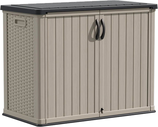 Devoko Outdoor Storage Cabinet 26 Cu Ft with Lockable Doors, Horizontal Storage Shed Waterproof Patio Tools Storage Box for Sofa Cushions, Gardening Tools and Accessories (White)