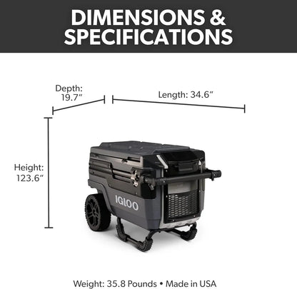 70Qt Wheeled Cooler Insulated Hard Shell Ice Chest