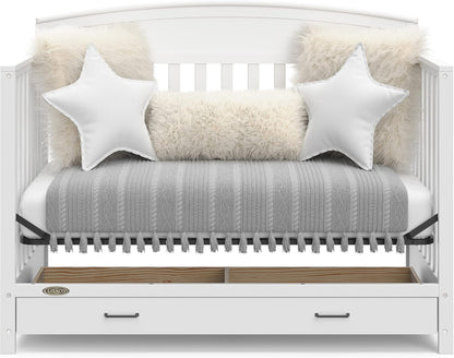5-in-1 Convertible Baby Bed (with drawers, white) - Green Guardian Gold Certification, built-in baby bed storage drawer, convertible to toddler bed, day bed and full-size bed