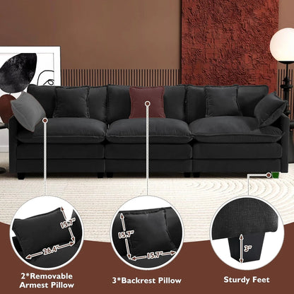 Ihanherry 146" U-Shaped Modern Sofa Modular Sectional Cloud Couch with 2 Ottoman, 6-Seat Chenille Deep Seat Sofa with 6 Pillows for Living Room, Bedroom and Apartment, Grey